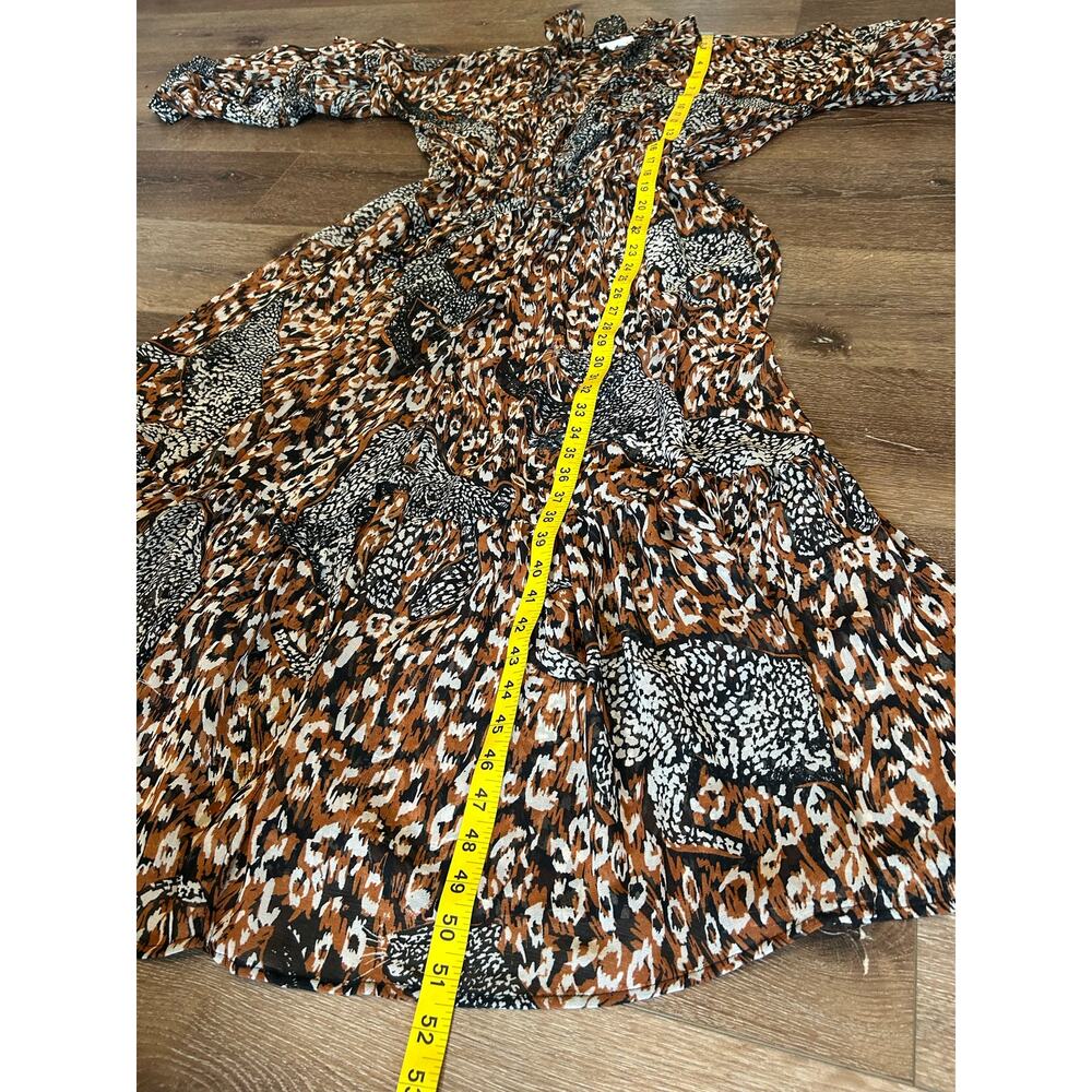 Topshop Sheer Leopard Print Maxi Dress UK 12 US 8 Tie Neck Balloon Sleeve Boho - Picture 7 of 7